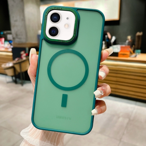 For iPhone 11 Imitation Metal Frosted Skin Feel Acrylic MagSafe Phone Case(Green) for iphone 15 imitation metal frosted skin feel acrylic magsafe phone case sierra blue