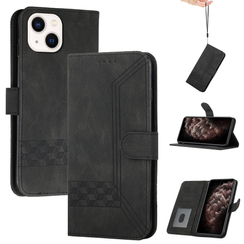 

For iPhone 15 Plus Cubic Skin Feel Flip Leather Phone Case(Black)