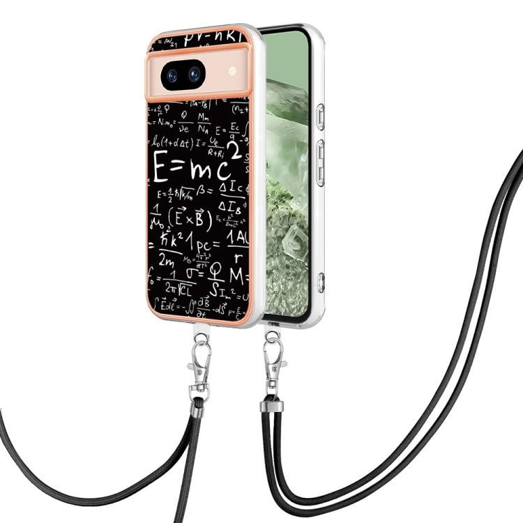 

For Google Pixel 8a Electroplating Dual-side IMD Phone Case with Lanyard(Equation)