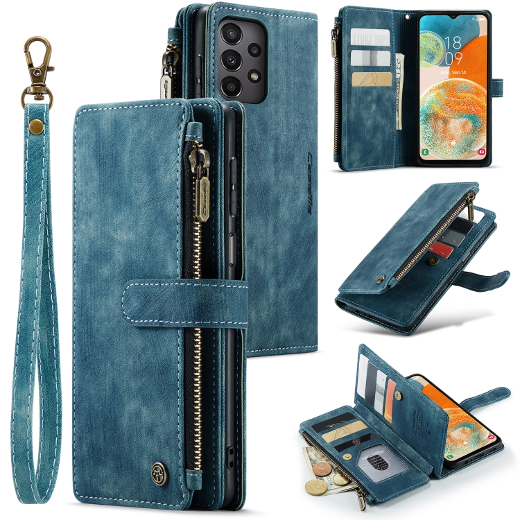 

For Samsung Galaxy A23 CaseMe C30 Card Slots Zipper Wallet Leather Phone Case(Blue)