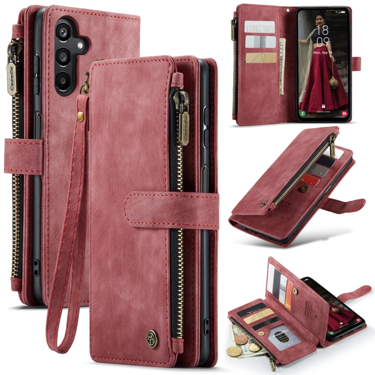 

For Samsung Galaxy A15 CaseMe C30 Card Slots Zipper Wallet Leather Phone Case(Red)