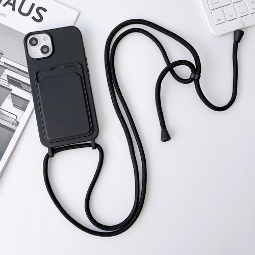 For iPhone 15 Crossbody Lanyard Elastic Silicone Card Holder Phone Case(Black)