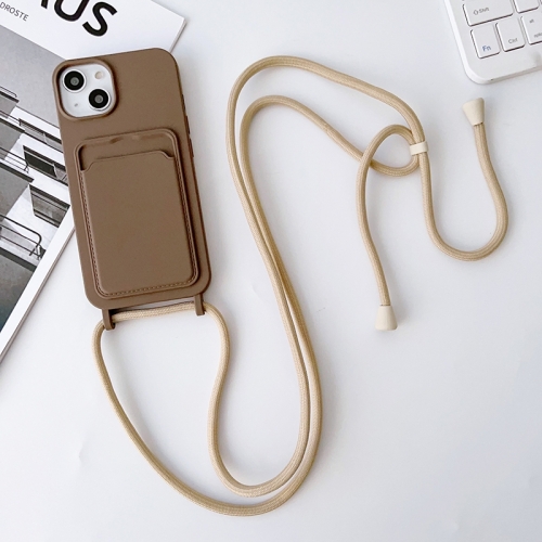 For iPhone 15 Crossbody Lanyard Elastic Silicone Card Holder Phone Case(Dark Grey) for samsung galaxy s23 5g shell pattern tpu protective phone case colorful