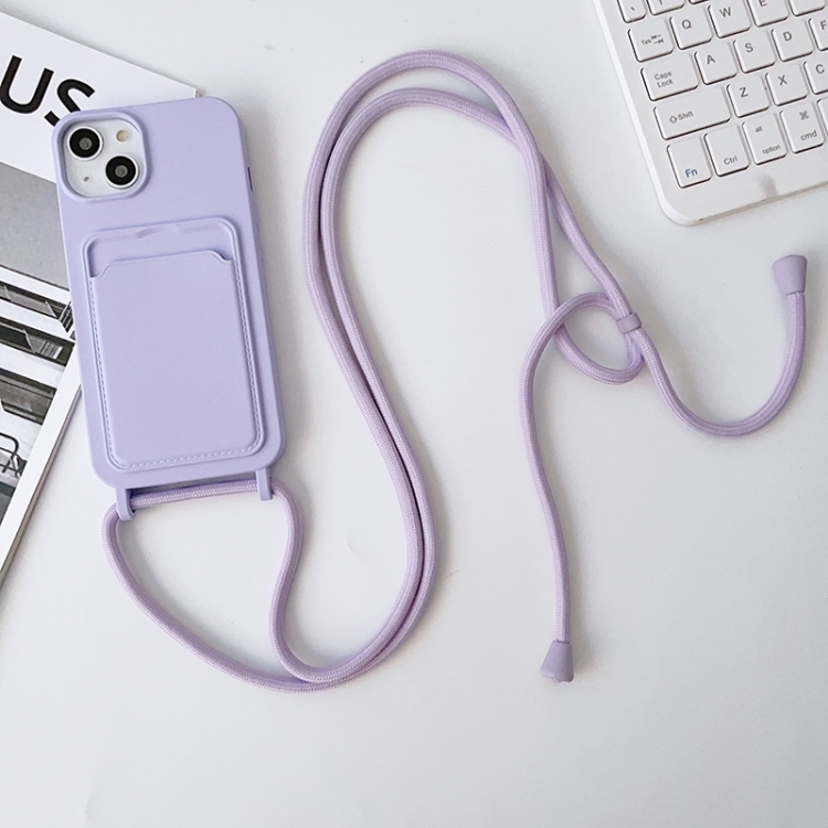 

For iPhone 15 Crossbody Lanyard Elastic Silicone Card Holder Phone Case(Lavender Purple)