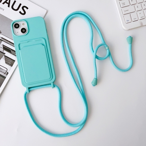 For iPhone 15 Plus Crossbody Lanyard Elastic Silicone Card Holder Phone Case(Sky Blue) small portable anti dropping speed seat belts high altitude heavy fall protection device slow down device aerial work use 1meter