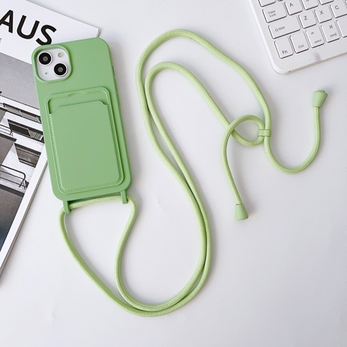 For iPhone 15 Plus Crossbody Lanyard Elastic Silicone Card Holder Phone Case(Green)