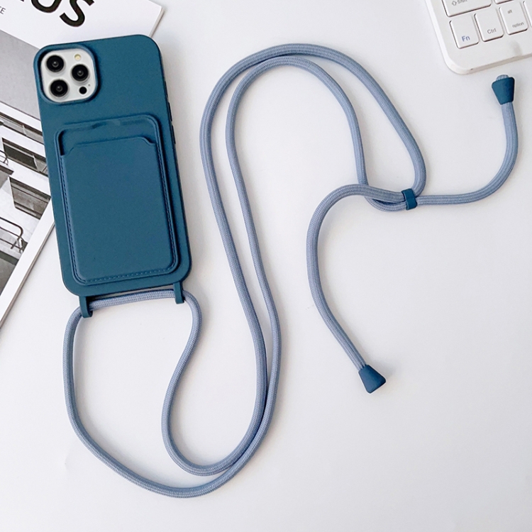 

For iPhone 15 Pro Crossbody Lanyard Elastic Silicone Card Holder Phone Case(Blue)