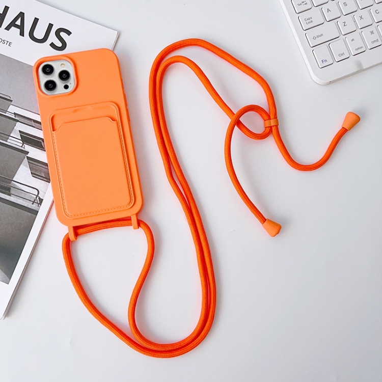 

For iPhone 15 Pro Crossbody Lanyard Elastic Silicone Card Holder Phone Case(Orange)