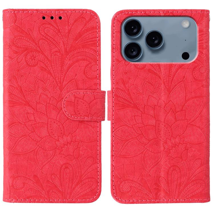 

For iPhone 17 Pro Lace Flower Embossing Flip Leather Phone Case(Red)