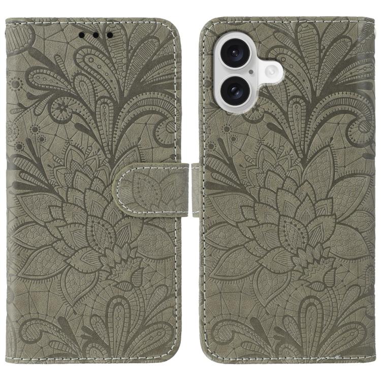 

For iPhone 17 Lace Flower Embossing Flip Leather Phone Case(Grey)