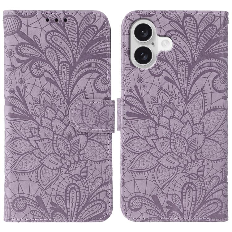 

For iPhone 17 Lace Flower Embossing Flip Leather Phone Case(Purple)