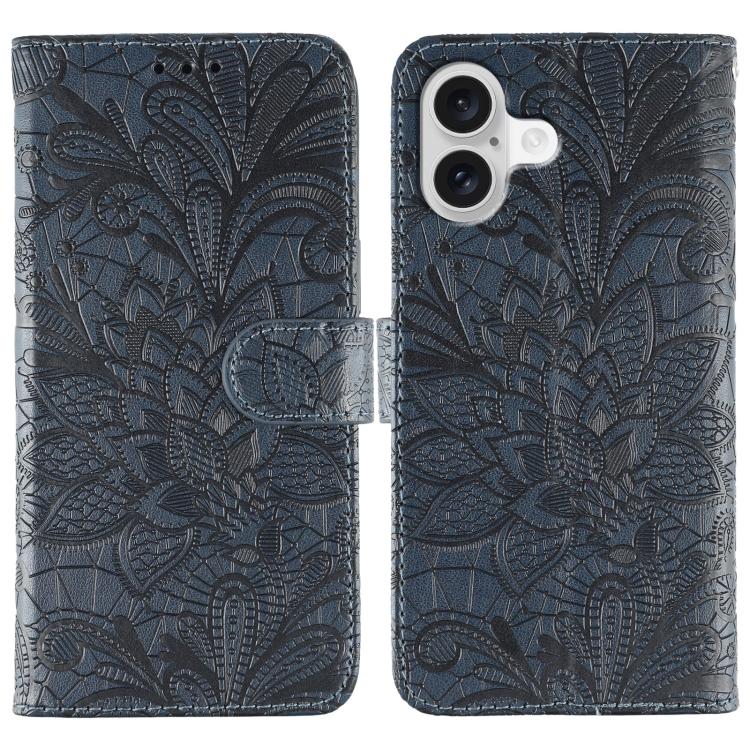 

For iPhone 17 Lace Flower Embossing Flip Leather Phone Case(Dark Blue)
