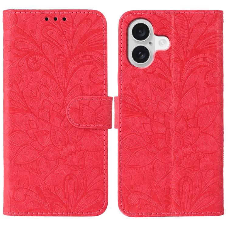 

For iPhone 17 Lace Flower Embossing Flip Leather Phone Case(Red)