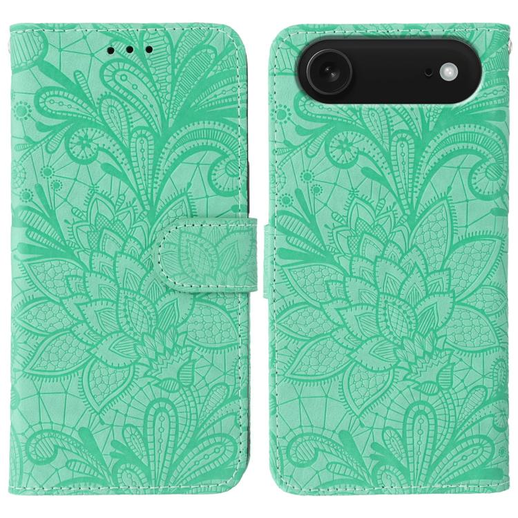 

For iPhone Air Lace Flower Embossing Flip Leather Phone Case(Green)