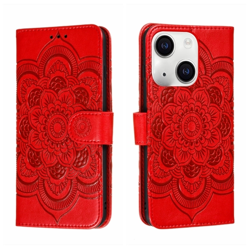 

For iPhone 15 Sun Mandala Embossing Leather Phone Case(Red)