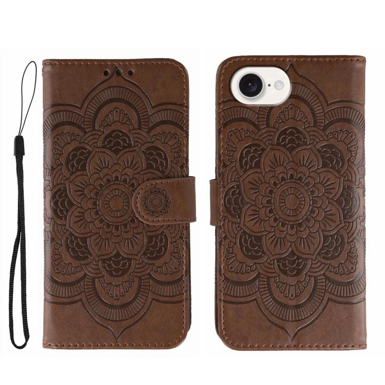 

For iPhone 16e Sun Mandala Embossing Leather Phone Case(Brown)