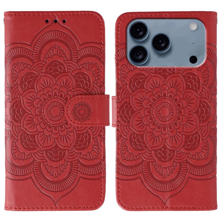 

For iPhone 17 Pro Max Sun Mandala Embossing Leather Phone Case(Red)