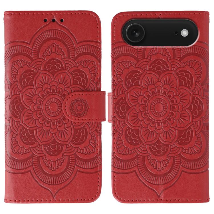 

For iPhone 17 Air Sun Mandala Embossing Leather Phone Case(Red)