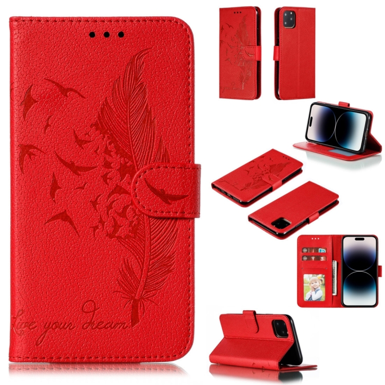 

For iPhone 15 Pro Feather Pattern Litchi Texture Leather Phone Case(Red)