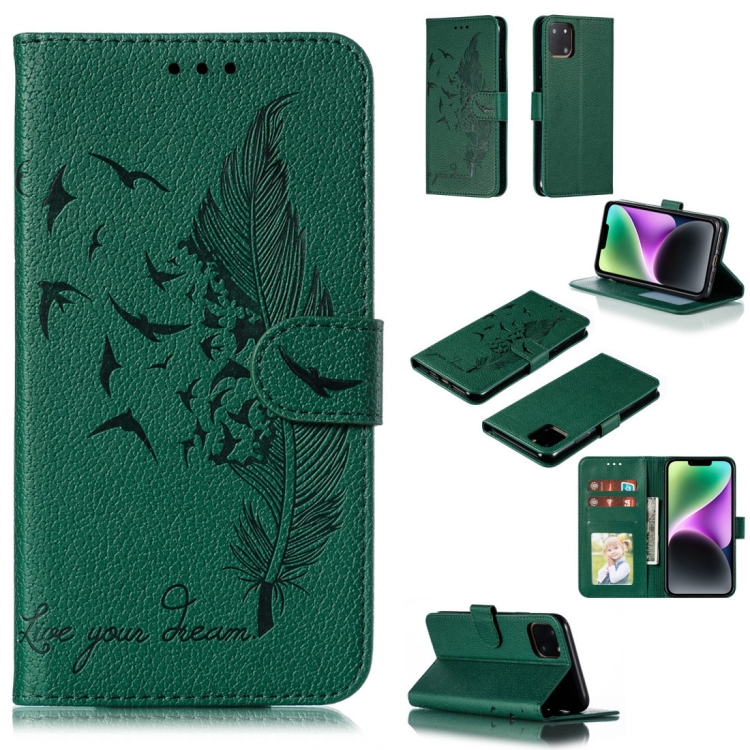 

For iPhone 15 Plus Feather Pattern Litchi Texture Leather Phone Case(Green)