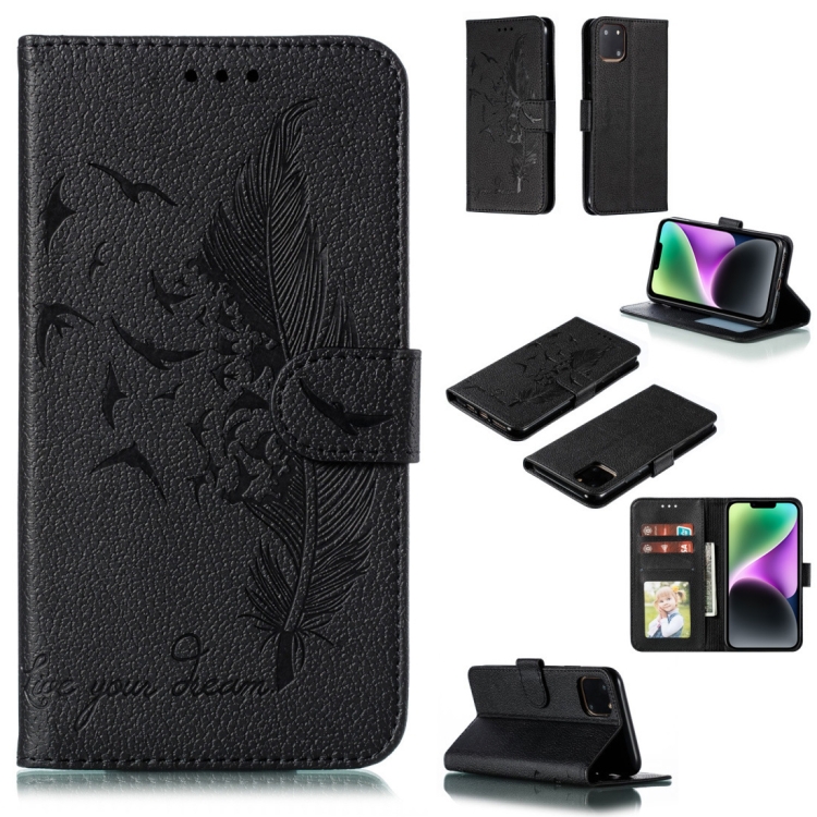 

For iPhone 15 Plus Feather Pattern Litchi Texture Leather Phone Case(Black)