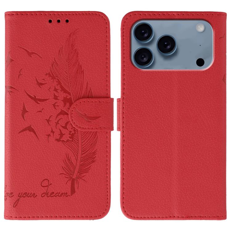 

For iPhone 17 Pro Max Feather Pattern Litchi Texture Leather Phone Case(Red)