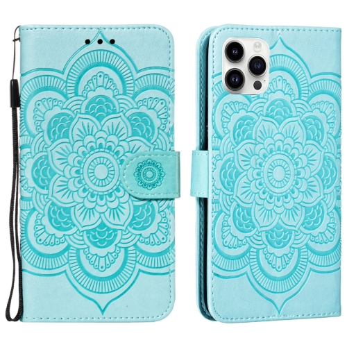 

For iPhone 15 Pro Mandala Embossing Pattern Horizontal Flip Leather Phone Case(Green)