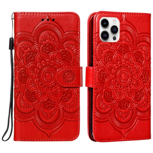 

For iPhone 15 Pro Mandala Embossing Pattern Horizontal Flip Leather Phone Case(Red)
