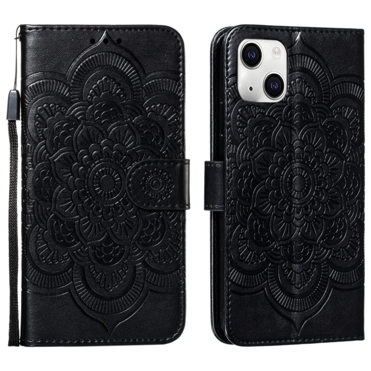 

For iPhone 15 Plus Mandala Embossing Pattern Horizontal Flip Leather Phone Case(Black)