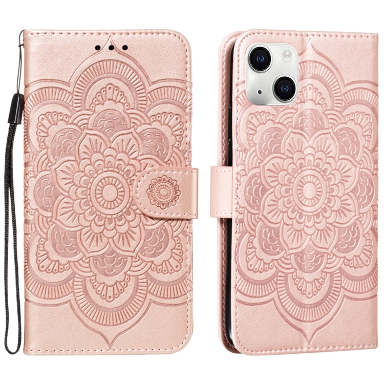 

For iPhone 15 Plus Mandala Embossing Pattern Horizontal Flip Leather Phone Case(Rose Gold)
