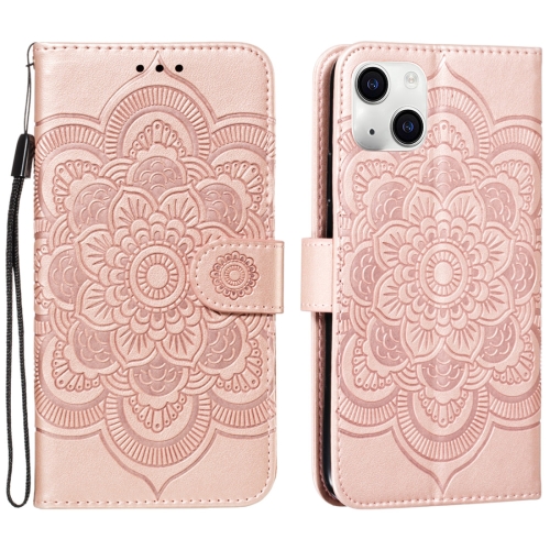 

For iPhone 15 Mandala Embossing Pattern Horizontal Flip Leather Phone Case(Rose Gold)