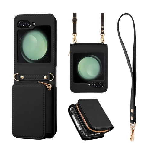 

For Samsung Galaxy Z Flip5 Multifunctional Zipper Wallet RFID Phone Leather Case(Black)