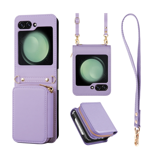 

For Samsung Galaxy Z Flip5 Multifunctional Zipper Wallet RFID Phone Leather Case(Purple)
