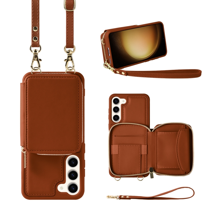 

For Samsung Galaxy S23 5G Multifunctional Zipper Wallet RFID Phone Leather Case(Brown)