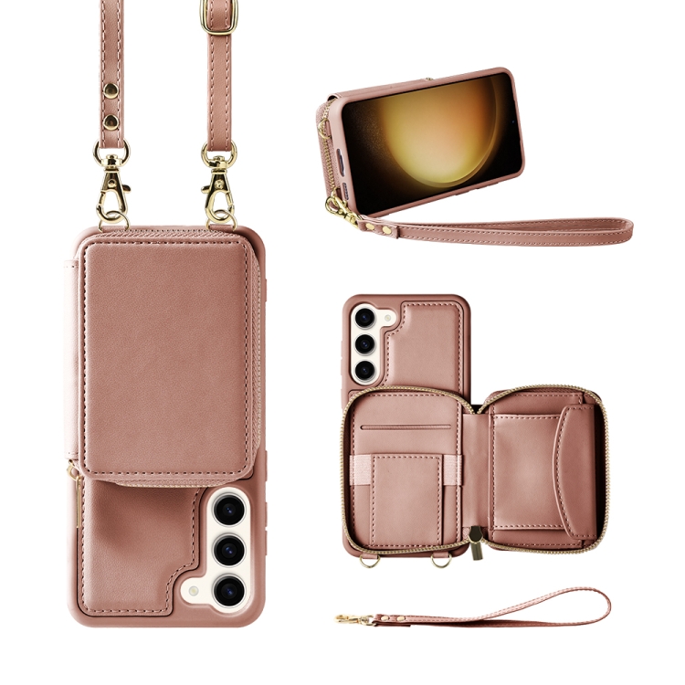 

For Samsung Galaxy S23 5G Multifunctional Zipper Wallet RFID Phone Leather Case(Rose Gold)