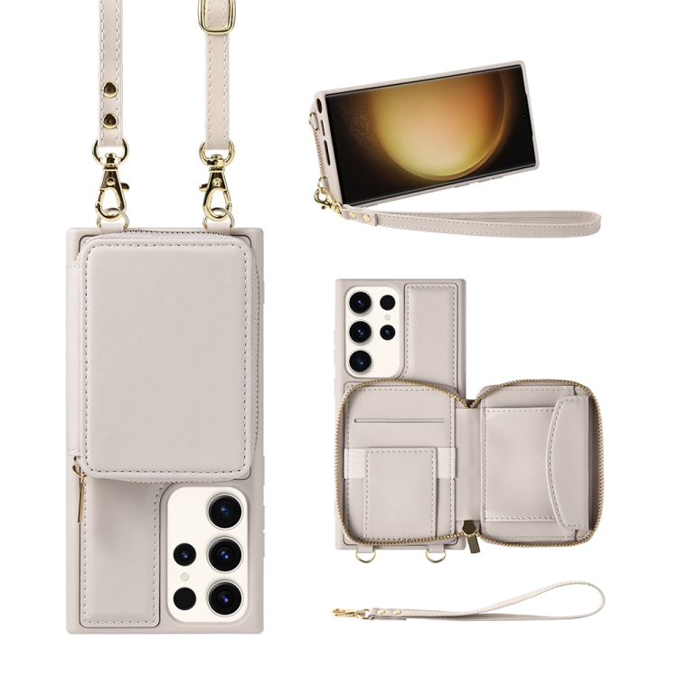 

For Samsung Galaxy S23 Ultra 5G Multifunctional Zipper Wallet RFID Phone Leather Case(White)