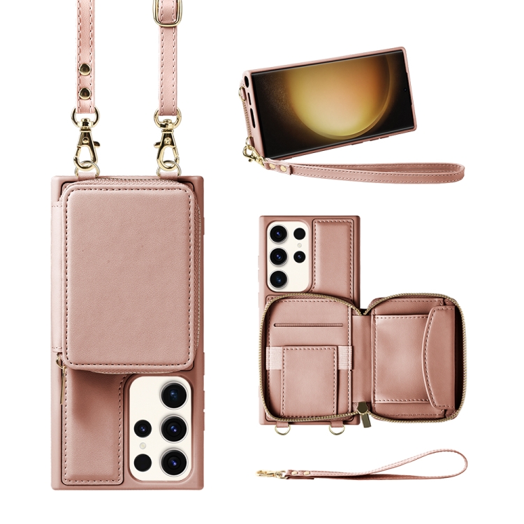 

For Samsung Galaxy S23 Ultra 5G Multifunctional Zipper Wallet RFID Phone Leather Case(Rose Gold)