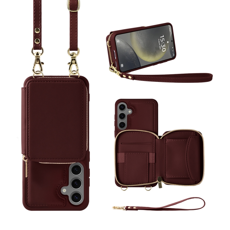 

For Samsung Galaxy S24+ 5G Multifunctional Zipper Wallet RFID Phone Leather Case(Wine Red)