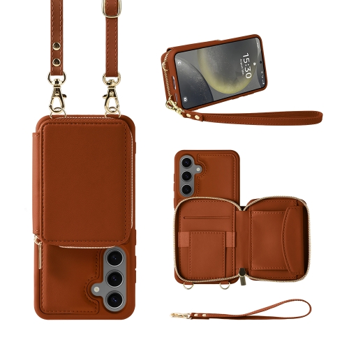 

For Samsung Galaxy S24+ 5G Multifunctional Zipper Wallet RFID Phone Leather Case(Brown)