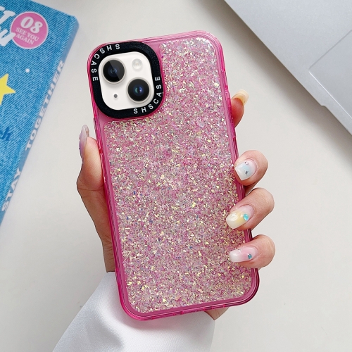 For iPhone 15 Glitter Epoxy Shockproof Phone Case(Pink) for iphone xr laser sequin waves tpu phone case blue