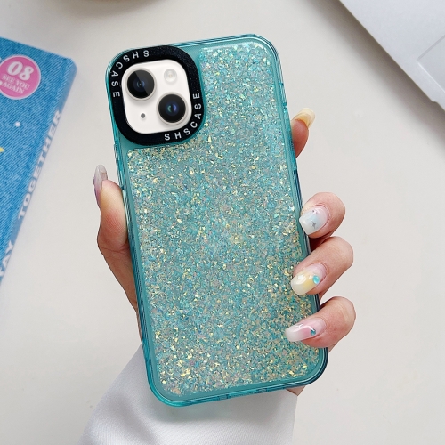 For iPhone 15 Plus Glitter Epoxy Shockproof Phone Case(Blue) round storage box moldes de silicona eyelashes display resine epoxy jewelry mold container case silicone mold for resin kit