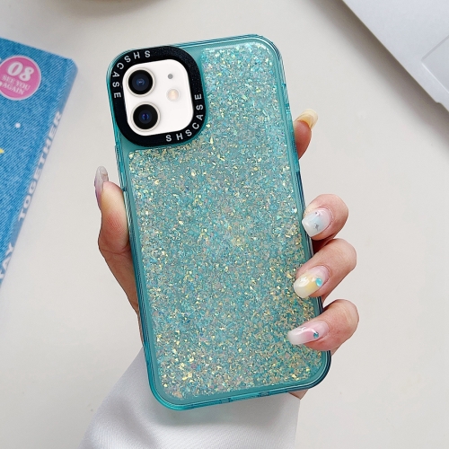 For iPhone 12 / 12 Pro Glitter Epoxy Shockproof Phone Case(Blue) for iphone 11 pro laser sequin waves tpu phone case transparent