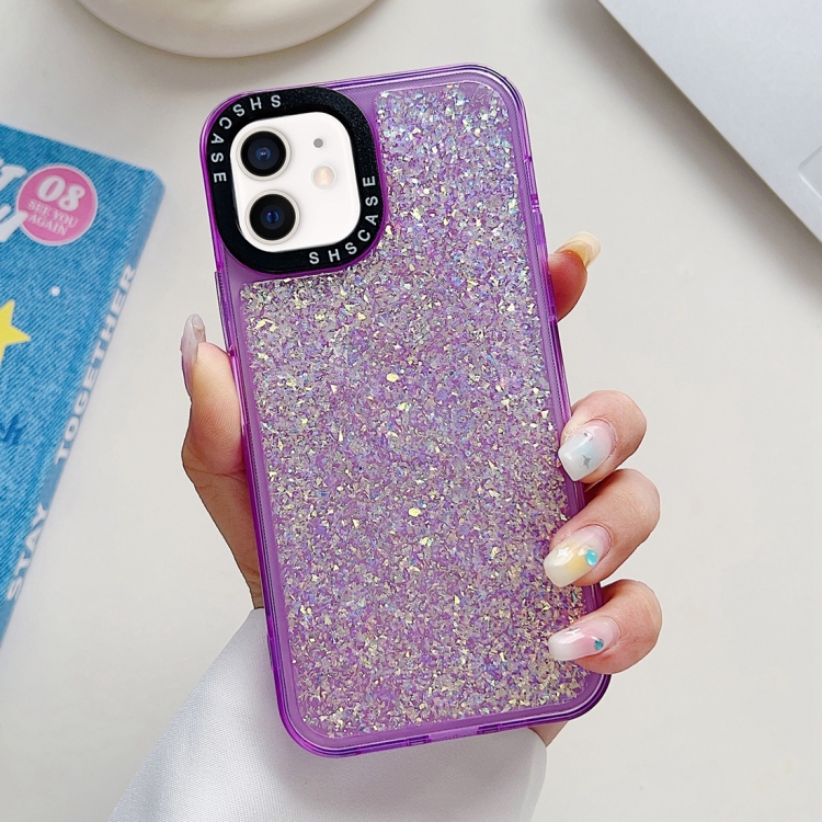 

For iPhone 12 / 12 Pro Glitter Epoxy Shockproof Phone Case(Purple)