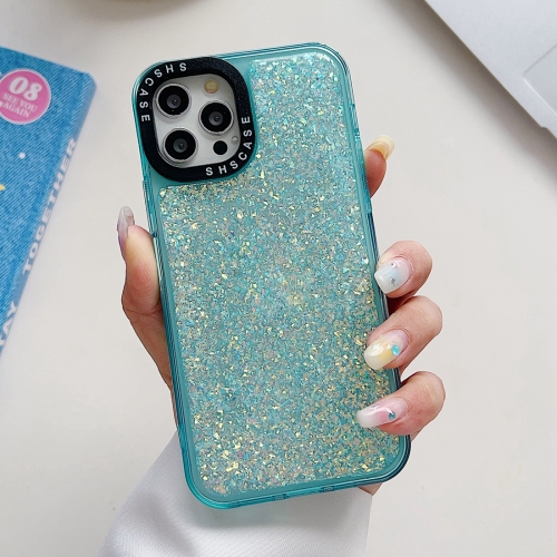 For iPhone 12 Pro Max Glitter Epoxy Shockproof Phone Case(Blue) glitter storage box diy nail supplies powder container salon case gel polish