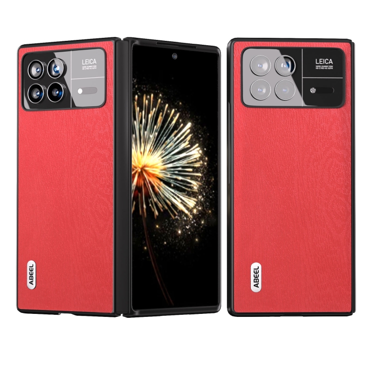 

For Xiaomi Mix Fold 3 ABEEL Wood Texture PU Phone Case(Red)