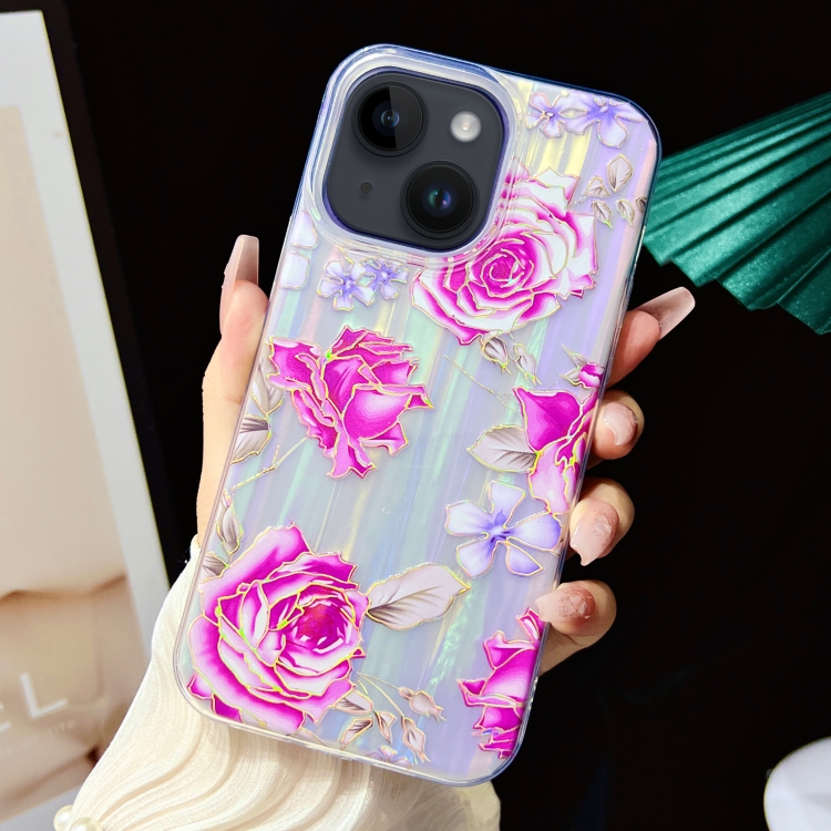 

For iPhone 15 Electroplated Color Film TPU + PC Phone Case(Red Rose)