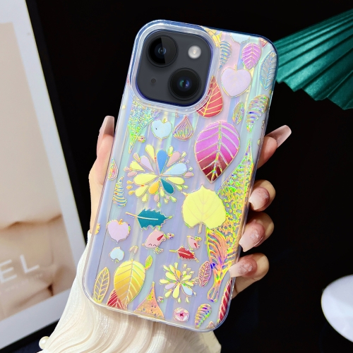 

For iPhone 14 Plus Electroplated Color Film TPU + PC Phone Case(Gold Leaves)