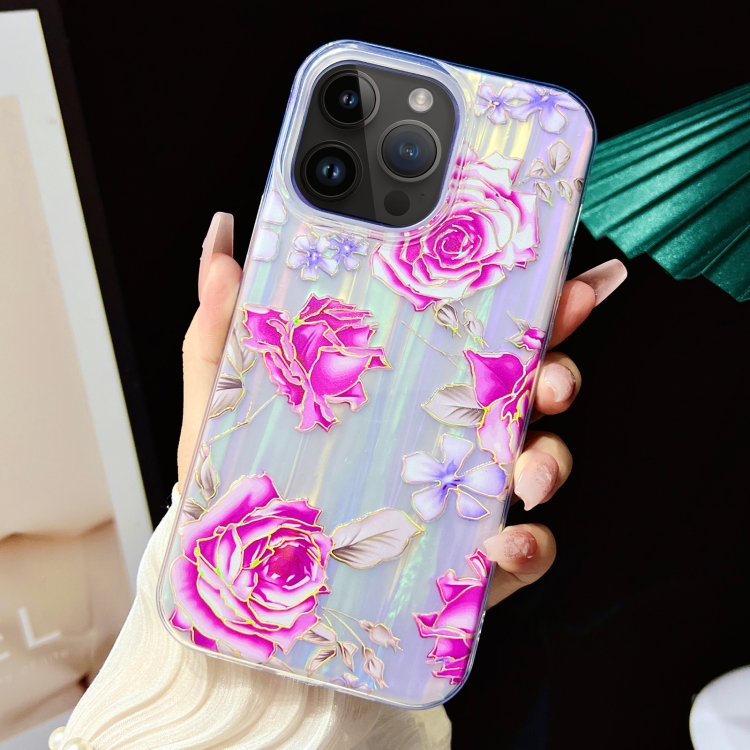 

For iPhone 14 Pro Max Electroplated Color Film TPU + PC Phone Case(Red Rose)
