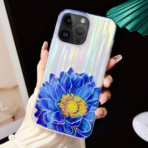 

For iPhone 12 Pro Max Electroplated Color Film TPU + PC Phone Case(Blue Flowers)