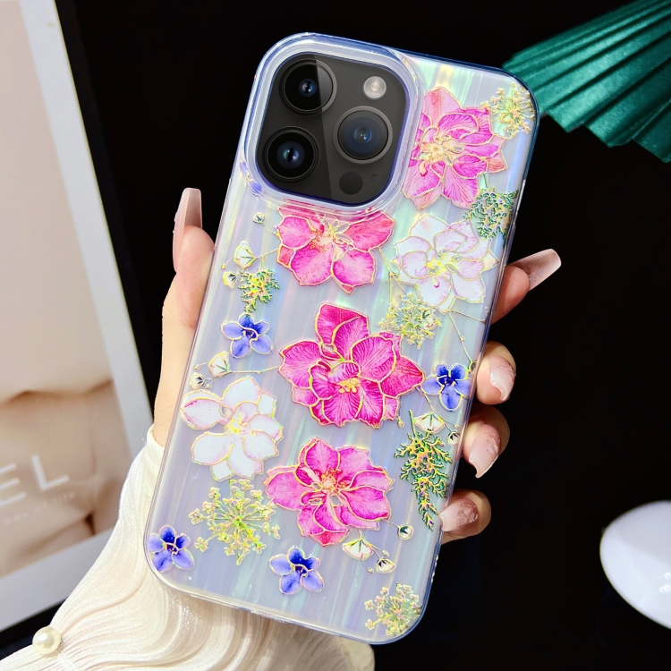 

For iPhone 11 Pro Max Electroplated Color Film TPU + PC Phone Case(Red Flowers)